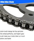 Close-up of a 420 mini bike chain and sprocket with precision tooth design for smooth performance.