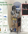 Metal Yard Tool Organizer With Side Pocket And Six Pockets Holds 50 Long Handled Tools, rakes, brooms in garage or shed