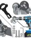 Amazon Tools blue cordless drill with sheet metal cutter attachment kit and mounting hardware