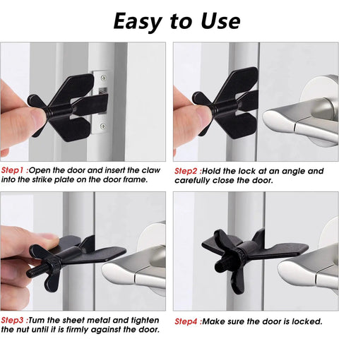 Portable Door Lock For Travel And Home Security With Extra Privacy Great For Hotels Apartments Dorm Rooms College Living And On The Go Business Trips Easy To Install Keeps Outsiders From Forcing Entry black lock step by step installation instructions