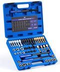 Orion Motor Tech 49-piece thread chaser set in blue case with metric and SAE taps, dies, and thread files