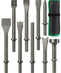 Nine Piece Air Hammer Chisel Set With 0.401 Inch Shank And Canvas Pouch Heavy Duty Pneumatic Hammer Bits for auto body repair and masonry work