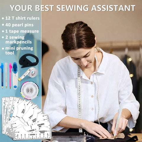 Woman using Heat Press Pillow Bundle Tools Kit With 4 Transfer Pillows In 4 Sizes, 12 Round Neck And V Neck T Shirt Rulers