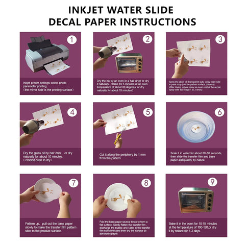 DIY instructions for using Clear Waterslide Decal Paper for Inkjet Printers, 20 Sheets, 8.5x11 Inch Transparent Water Transfer Paper