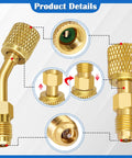 R410A Mini Split Adapter For Gauges, 5/16 To 1/4 SAE Fittings With Straight And Angled Vacuum Ports, Valve Core Tool