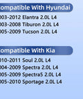 Compatibility chart for Engine Valve Cover Gasket Set for Hyundai Elantra, Tiburon, Tucson and Kia Soul, Spectra, Spectra5, Sportage.