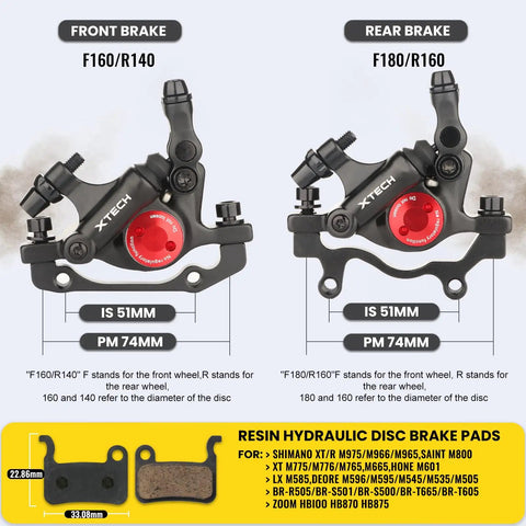 Hydraulic Disc Brake Kit for Mountain Bikes, Road Bikes and Electric Scooters Front and Rear Calipers with 160mm Rotors