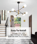 Sputnik Style 6 Light Modern Gold and Black Chandelier for Dining Room Living Room Kitchen or Bedroom with Rotatable Arms Pendant