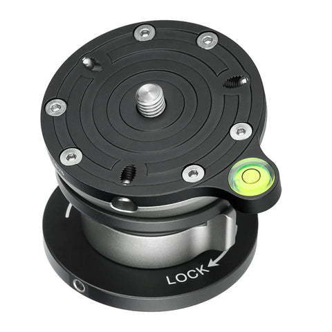 Top view of LB-75S 75mm Leveling Base for 70mm Systematic Tripod, Rock-Solid 3/8-16 Base Socket And 3/8-16 Stud, CNC Aluminum.