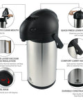 Stainless Steel Thermal Carafe Airpot Large Beverage Dispenser with Triple Wall Vacuum Insulation Keeps Coffee Tea Water Hot