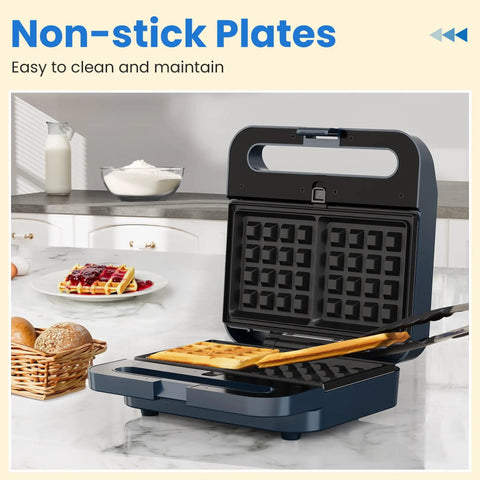 Royalcraft 3-In-1 Electric Sandwich Maker Waffle Grill And Panini Press With Non-Stick Removable Plates 1000W Power Blue showing non-stick plates.