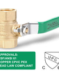 Two Pack Three Quarter Inch NPT Full Port Ball Valve Lead Free Brass Drinking Water Shut Off Valve Durable Chrome Plated Handle UPC NSF Certified