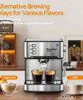 Front view of 20 Bar Espresso Machine With Milk Frother Steam Wand Compact Home Espresso Maker For Latte And Cappuccino.