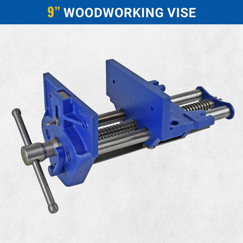 Rapid Action 9-Inch Woodworking Vise With Quick Release Lever, Heavy Duty Cast Iron Build, Chrome Sliding T-Bar Handle