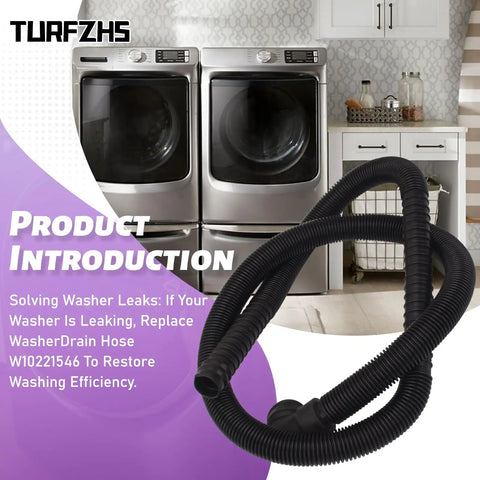 Washer Drain Hose Replacement Compatible With Maytag 1CWTW4 2DWTW 3DWTW 3LWTW 3NWTW4800 3SWTW4800 4GWTW 4GMVW 4KMVW 4KNTW 7MMVW Series Plug And Play No Fuss Install Flexible Hose For Quiet Leak Free Draining, black corrugated hose for front-load washer