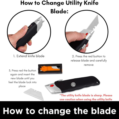 Internet's Best Premium Utility Knife Set with black rubber-handle retractable box cutter; includes extra blades