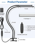 Dual 70cm Gooseneck LED Desk Lamp With 154 LEDs Dimmable 3 Color Temperatures and 10 Brightness Levels product diagram
