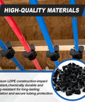Briwooody 3/4in thru-stud isolation clamps, black plastic pipe supports; 50-piece set on blue and red pipes