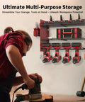 Power Tool Organizer Wall Mount With Charging Station For Garage And Workshop, 3 Layer Storage Rack, 4 Drill Storage Shelves With Hooks