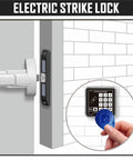 Electric Strike Lock 12V DC For Access Control Doors with keypad and keycard use, fire exit ready, ultra compact design, rim exit device
