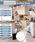 Ice Maker Bin Temperature Sensor Replacement For Whirlpool, No Brainer Install, Precise Temperature Readings, Fixes Slow Ice, Off Temperature Displays, Alarm Errors, Energy Drain, Reliable Home Kitchen Upgrade, white sensor with lead