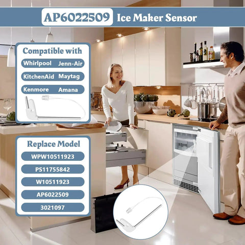 Ice Maker Bin Temperature Sensor Replacement For Whirlpool, No Brainer Install, Precise Temperature Readings, Fixes Slow Ice, Off Temperature Displays, Alarm Errors, Energy Drain, Reliable Home Kitchen Upgrade, white sensor with lead