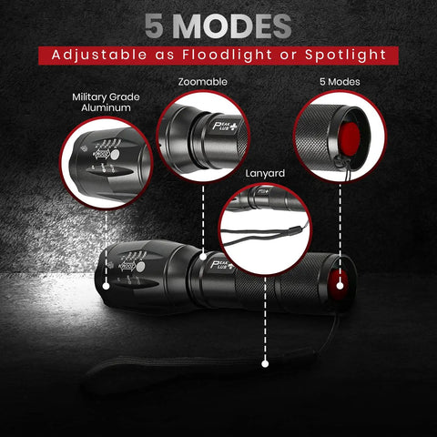 Rechargeable Tactical Flashlight LFX1000 Kit With USB Charger And Battery Included Ultra Bright LED Zoomable Beam Five Modes