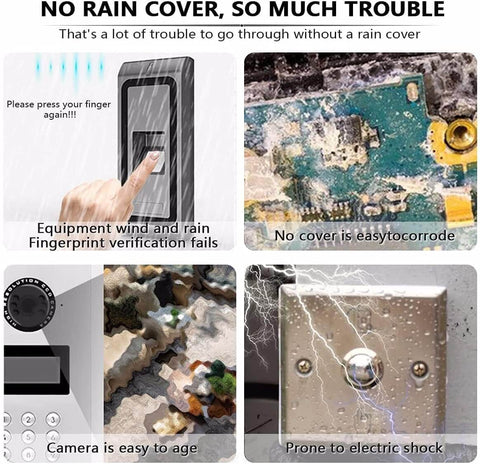 Image showing the effects of no weather protection such as corroded electronics, failed fingerprint verification, and electrical issues.