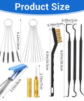 Pro Grade Carburetor Cleaner Kit Torch Tip Cleaner Set With 1 Single Head Brush, 5 Nylon Brushes, 23 Needles, 4 Cleaning Hooks, 1 Scraper, And a Handy Box Of Cleaners Tools For Motorcycles, ATVs, Welders, And Lawn Equipment. Product size chart with tools