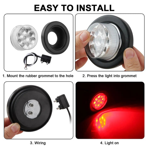 Installation steps for Ten Pack Two Inch Round Red LED Trailer Side Marker Lights Kit with Clear Lenses and Grommets