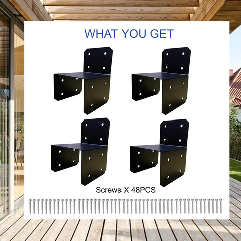 4x4 Wood Post Bracket Kit With 48 Stainless Steel Self Tapping Screws Heavy Duty Black Corner Joist Anchor For Post To Beam Connections Pergola Carport Shed Outdoor DIY Hardware 4 Pack Type A