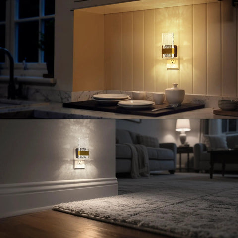 Plug In Night Lights 4 Pack With Dusk To Dawn Sensor Kid Friendly 8 Color RGB LED Color Changing Night Light illuminating kitchen and living room