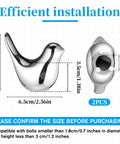 Two Ceramic Bird Toilet Bolt Covers Set with dimensions, silver finish, easy install for bolts up to six tenths of an inch