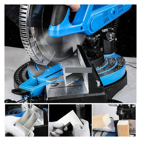 2600W Belt Driven Aluminum Wood Cutting Saw With 45 Degree Bevel 255mm Blade 3900 RPM cutting aluminum profile at a bevel