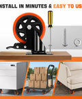 Built Tough 5 Inch Orange Caster Wheel Set Of 4 With Dual Brakes for easy installation on utility carts and furniture.