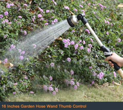Heavy Duty Metal Garden Hose Wand With 16 Inch Sprayer watering plants in garden