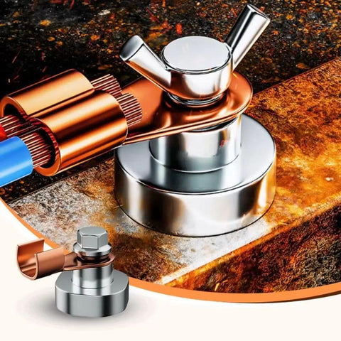 Heavy Duty Magnetic Welding Ground Clamp With Copper Tip For Secure Flat Or Curved Metal Workpiece Fix Fast And Stable Electrical Connection on metal surface.