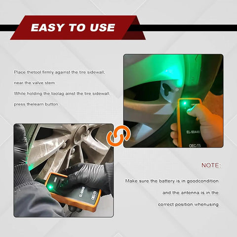 Keep Your Ride Rolling Smooth On Any Street With This Straight Up Bulletproof Tire Pressure Monitor And TPMS Reset Tool For GM Chevy Buick EL50448 Models being used to learn sensors on a tire.