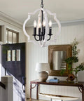 Plug In Chandelier Pendant Light With 16.4ft Cord 4 Light White Orb Wood Farmhouse Outdoor Chandelier hanging in foyer