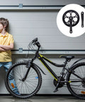 Boy standing with bike; image inset of 52T 170mm Crank Arm For Single Speed Road Bike Fixie Replacement Crankset With Durable Iron Construction.