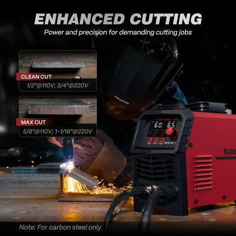 60Amp Non HF Plasma Cutter Dual Voltage 110V 220V With Large LED Display 4 In 1 Cutting Modes in use cutting metal