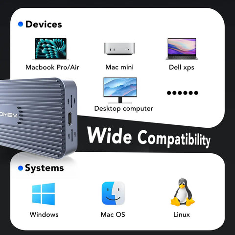 Kick Butt M2 Nvme Ssd Enclosure With 80Gbps Transfer Speed And Quiet Cooling Fan For Thunderbolt And Usb4 Systems supports devices like Macbook Pro, Dell XPS.