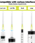 Pro Grade 20 Gauge 1.5 Inch Luer Lock Needles For Science Labs And Industrial Dispensing showing Luer Lock and Luer Slip compatibility.