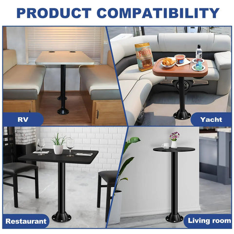 Heavy Duty Aluminum RV Table Base Mount And Camper Table Legs With Tool Free Height Adjustment in RV, Yacht, Restaurant, Living Room.