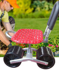 Rolling Garden Bench Seat With Wheels Foldable Cart Stool for Patio and Yard Red with two steerable wheels and backrest
