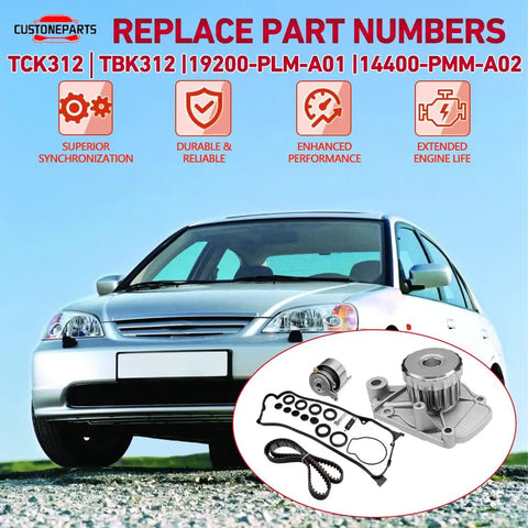 Timing Belt Kit With Water Pump And Tensioner For Honda Civic 2001 2002 2003 2004 2005 1.7L L4 SOHC Non Si DX LX EX HX GX