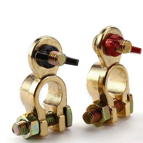 Beefed Up Brass Marine Grade Battery Terminal Kit with Adjustable Clamps and Anti Corrosion Pad for Boat Car RV Truck