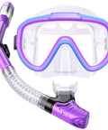 Dry Top Kids Snorkel Set With Anti-Fog Panoramic Mask And Anti-Leak Design, Kid-Friendly Gear Ages 4-16 in purple.