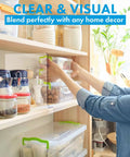 Clear Acrylic Shelf Dividers For Closet Organization, No Fuss 8 Pack Shelf Dividers shown in a kitchen storage setup