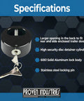 Puck Lock Set 2-Pack With Hidden Shackle For Trailer Security, Keyed Alike, 6061 Aluminum, with keys and specifications text